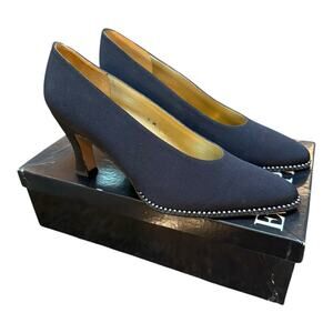 Evan Picone Black Silk Pumps Classic with Rhinestone Detail Sz 9B EUC